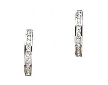 14K WHITE GOLD ROUND CHANNEL SET DIAMOND HUGGIE EARRINGS