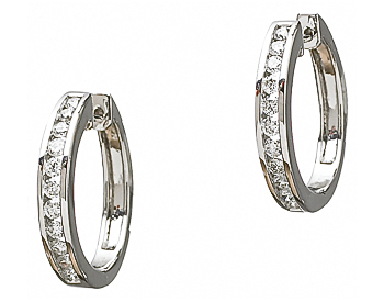 14K WHITE GOLD ROUND CHANNEL SET DIAMOND HUGGIE EARRINGS
