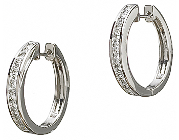 14K WHITE GOLD ROUND CHANNEL SET DIAMOND HUGGIE EARRINGS