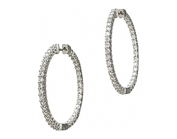 14K WHITE GOLD IN AND OUT ROUND DIAMOND HOOP EARRINGS
