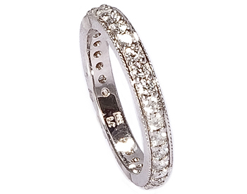 14K WHITE GOLD MILLEGRAIN AND ROUND DIAMOND BAND 