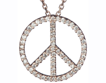 14K ROSE GOLD PAVE DIAMOND PEACE SIGN PENDANT 