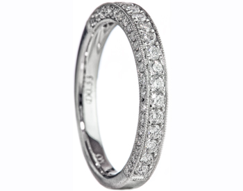 14K WHITE GOLD MILLEGRAIN AND ROUND BEAD SET DIAMOND BAND 
