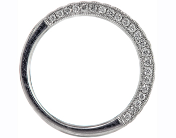 14K WHITE GOLD MILLEGRAIN AND ROUND BEAD SET DIAMOND BAND 