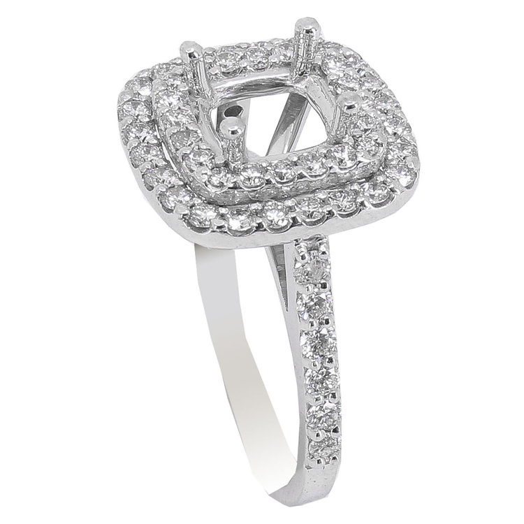 14K WHITE GOLD SHARED PRONG 14MM DOUBLE CUSHION HALO ENGAGEMENT RING