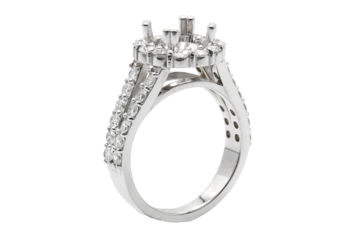 14K WHITE GOLD ROUND HALO AND SPLIT SHANK ROUND DIAMOND SEMI MOUNTING 