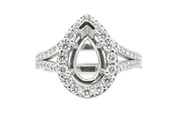 14K WHITE GOLD PEAR SHAPED HALO AND SPLIT SHANK SEMI MOUNTING
