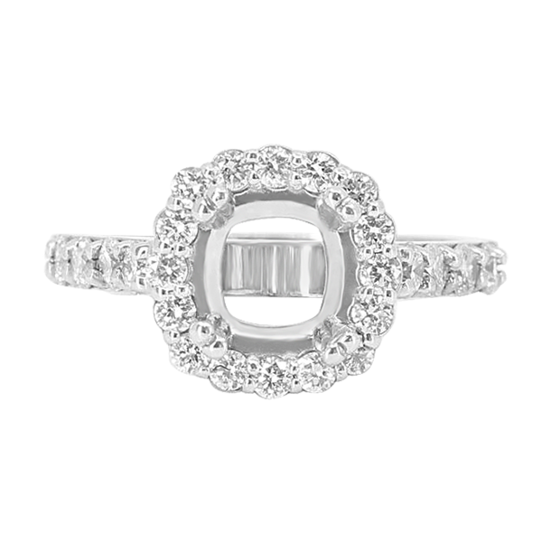 14K WHITE GOLD 11MM CUSHION HALO ENGAGEMENT RING