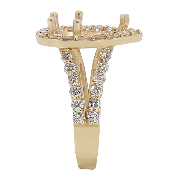 14K YELLOW GOLD PRONG SET 13X17 PEARSHAPE HALO SPLIT SHANK ENGAGEMENT RING