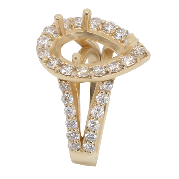 14K YELLOW GOLD PRONG SET 13X17 PEARSHAPE HALO SPLIT SHANK ENGAGEMENT RING
