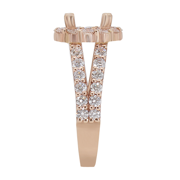 14K ROSE GOLD 12MM ROUND HALO SPLIT SHANK ENAGEGMENT RING