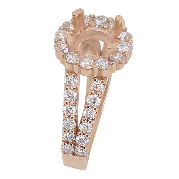 14K ROSE GOLD 12MM ROUND HALO SPLIT SHANK ENAGEGMENT RING