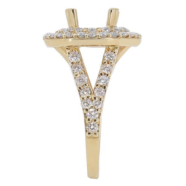 14K YELLOW GOLD 16MM ROUND DOUBLE HALO SPLIT SHANK ENGAGEMENT RING