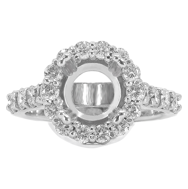 14K WHITE GOLD SHARED PRONG 12MM ROUND HALO ENAGEMENT RING