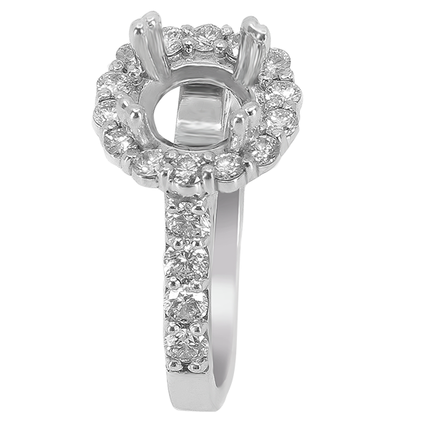 14K WHITE GOLD SHARED PRONG 12MM ROUND HALO ENAGEMENT RING