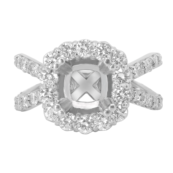 14K WHITE GOLD 12MM CUSHION HALO ENGAGEMENT RING