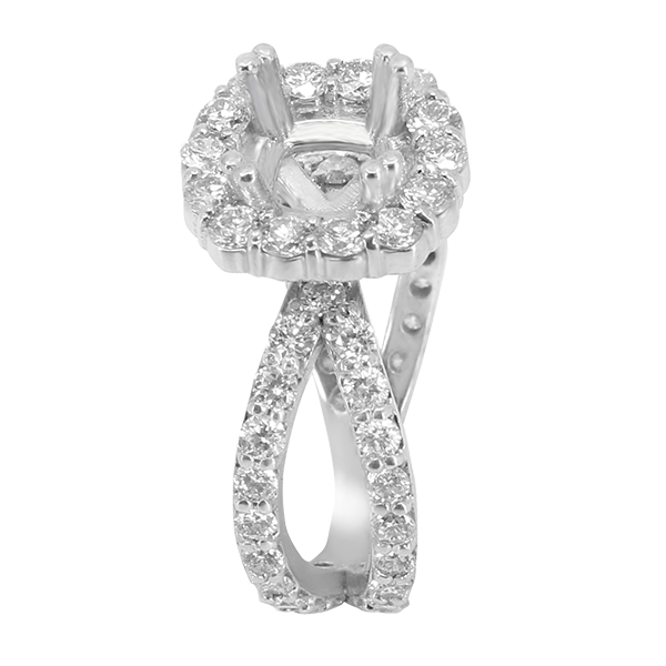 14K WHITE GOLD 12MM CUSHION HALO ENGAGEMENT RING