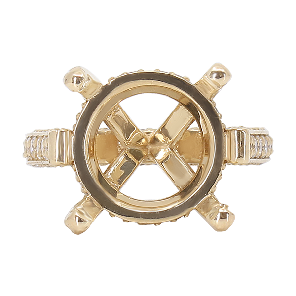 14K YELLOW GOLD 3-SIDED PAVE CATHEDRAL ENGAGEMENT RING