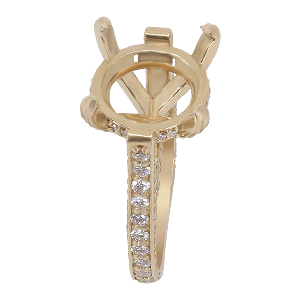 14K YELLOW GOLD 3-SIDED PAVE CATHEDRAL ENGAGEMENT RING