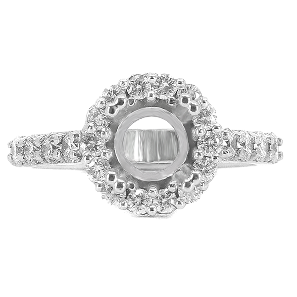14K WHITE GOLD SHARED PRONG 10MM ROUND HALO ENAGEGMENT RING