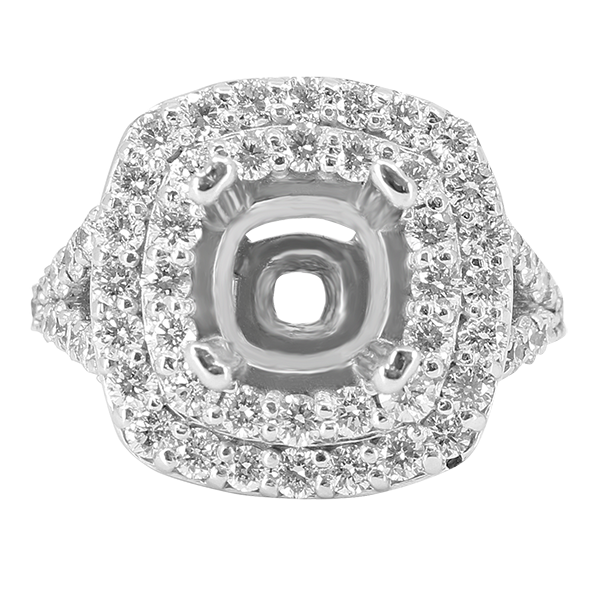 14K WHITE GOLD 14X14 DOUBLE CUSHION HALO SPLIT SHANK ENGAGEMENT RING