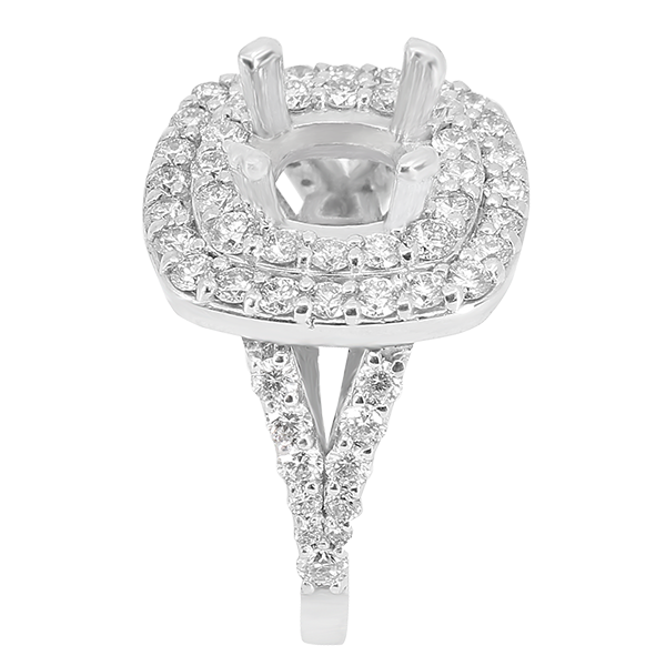 14K WHITE GOLD 14X14 DOUBLE CUSHION HALO SPLIT SHANK ENGAGEMENT RING