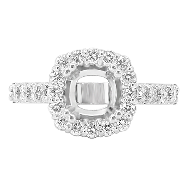 14K WHITE GOLD 10MM CUSHION HALO ENGAGEMENT RING
