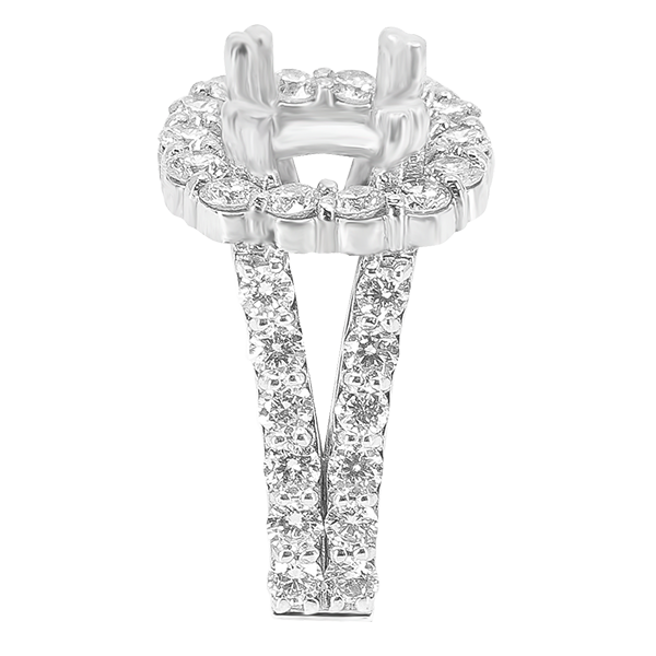 14K WHITE GOLD SHARED PRONG 12MM CUSHION HALO SPLIT SHANK ENAGEMENT RING