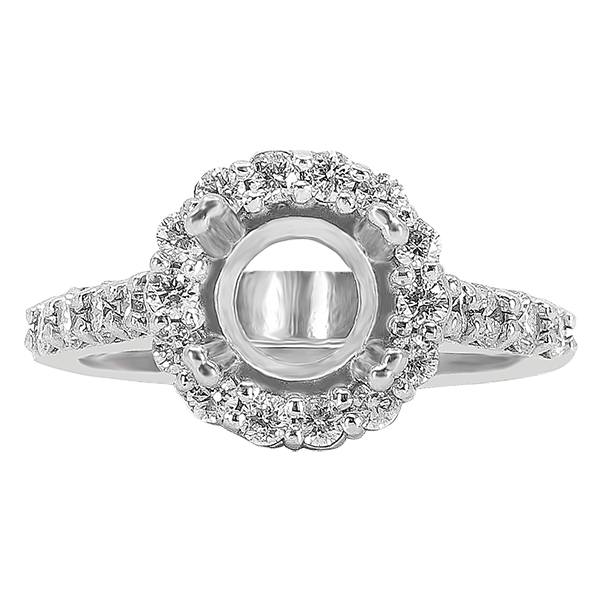 14K WHITE GOLD SHARED PRONG 11MM ROUND HALO ENAGEGEMNT RING