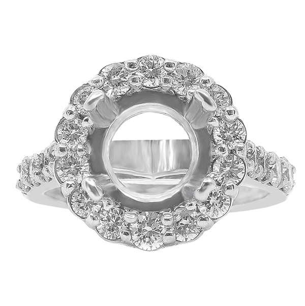 14K WHITE GOLD SHARED PRONG 14MM ROUND HALO ENGAGEMENT RING