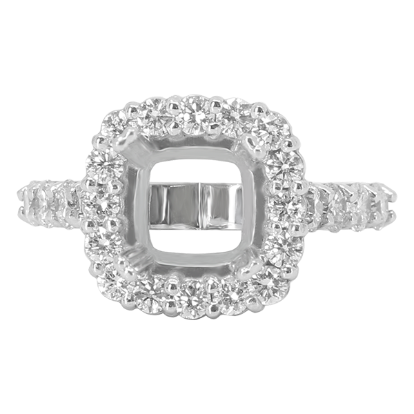 14K WHITE GOLD 12MM CUSHION HALO ENGAGEMENT RING