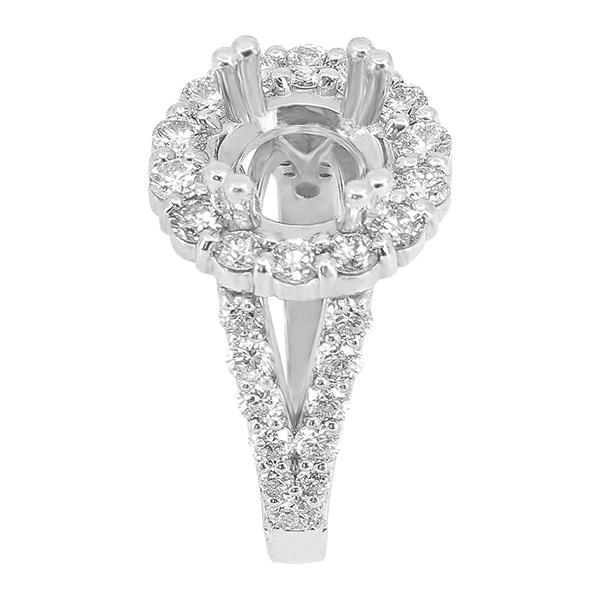 14K WHITE GOLD SHARED PRONG 13MM ROUND HALO SPLIT SHANK ENGAGEMENT RING