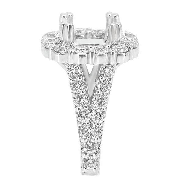 14K WHITE GOLD SHARED PRONG 14X14 CUSHION HALO SPLIT SHANK ENGAGEMENT RING