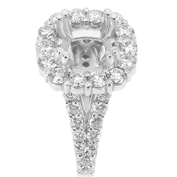 14K WHITE GOLD SHARED PRONG 14X14 CUSHION HALO SPLIT SHANK ENGAGEMENT RING