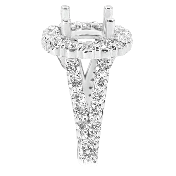 14K WHITE GOLD SHARED PRONG 11MM CUSHION HALO SPLIT SHANK ENGAGAMENT RING