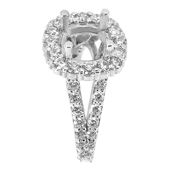 14K WHITE GOLD SHARED PRONG 11MM CUSHION HALO SPLIT SHANK ENGAGAMENT RING