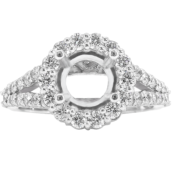 14K WHITE GOLD SHARED PRONG 11MM ROUND HALO SPLIT SHANK ENGAGEMENT RING
