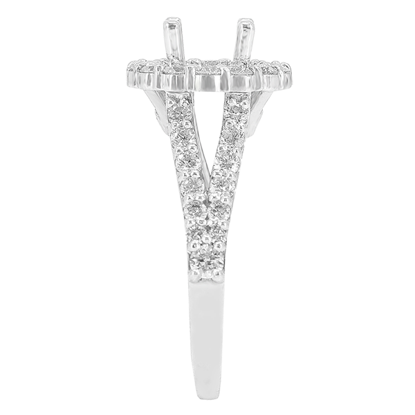 14K WHITE GOLD SHARED PRONG 11MM ROUND HALO SPLIT SHANK ENGAGEMENT RING
