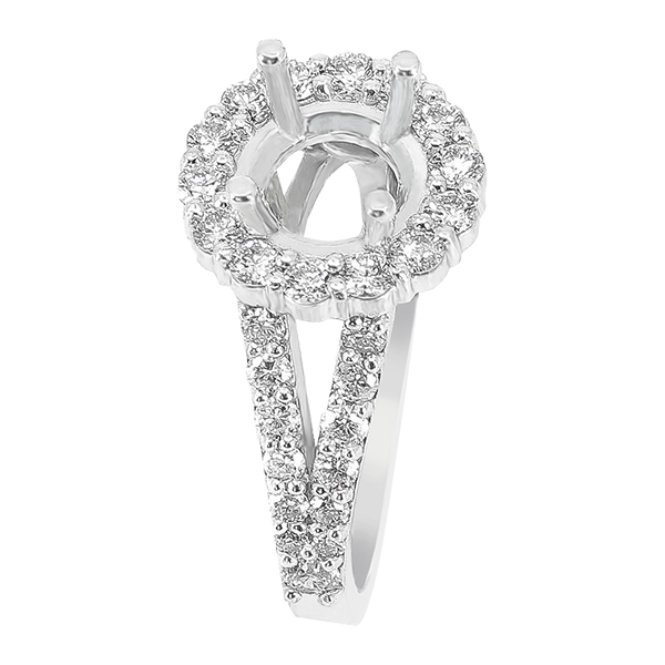14K WHITE GOLD SHARED PRONG 11MM ROUND HALO SPLIT SHANK ENGAGEMENT RING