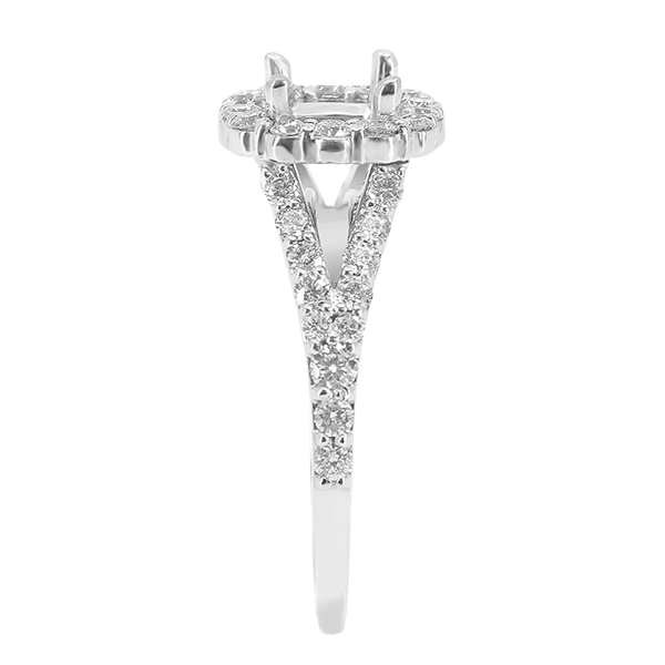 14K WHITE GOLD SHARED PRONG 10MM CUSHION HALO SPLIT SHANK ENGAGEMENT RING