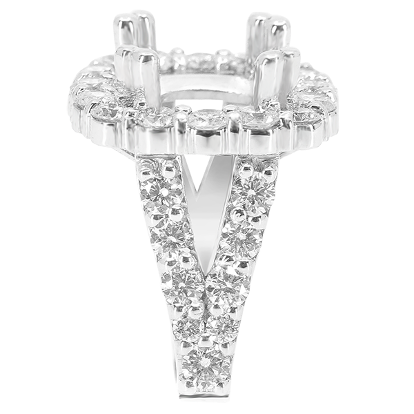 14K WHITE GOLD SHARED PRONG 14MM CUSHION HALO SPLIT SHANK ENGAGEMENT RING