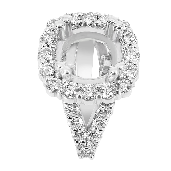 14K WHITE GOLD SHARED PRONG 14MM CUSHION HALO SPLIT SHANK ENGAGEMENT RING