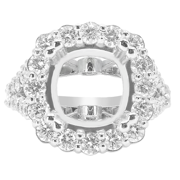 14K WHITE GOLD SHARED PRONG 15MM CUSHION HALO SPLIT SHANK ENGAGEMENT RING