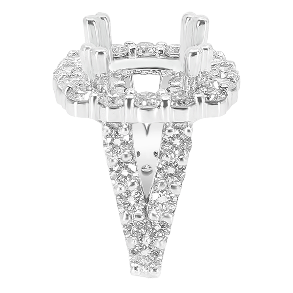 14K WHITE GOLD SHARED PRONG 15MM CUSHION HALO SPLIT SHANK ENGAGEMENT RING