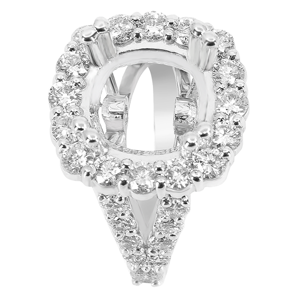 14K WHITE GOLD SHARED PRONG 15MM CUSHION HALO SPLIT SHANK ENGAGEMENT RING