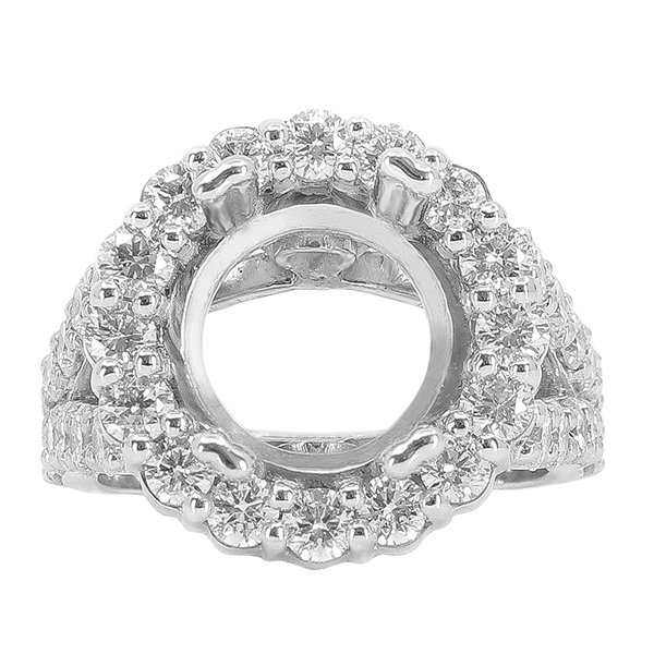 14K WHITE GOLD SHARED PRONG 16MM ROUND HALO SPLIT SHANK ENGAGEMENT RING