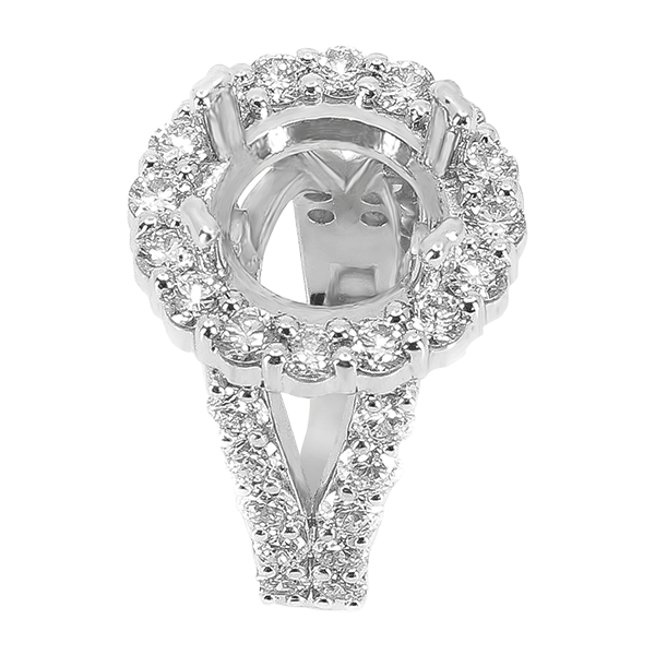 14K WHITE GOLD SHARED PRONG 16MM ROUND HALO SPLIT SHANK ENGAGEMENT RING
