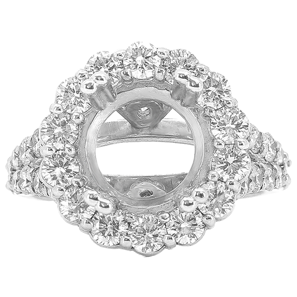 14K WHITE GOLD SHARED PRONG 14MM ROUND HALO SPLIT SHANK ENGAGEMENT RING