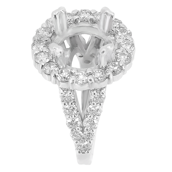 14K WHITE GOLD SHARED PRONG 16MM ROUND HALO SPLIT SHANK ENGAGEMENT RING