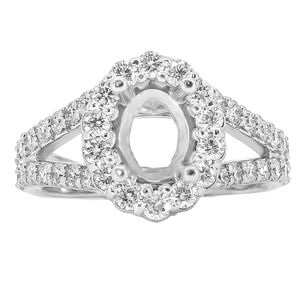 14K WHITE GOLD SHARED PRONG 10X12 OVAL HALO SPLIT SHANK ENGAGEMENT RING